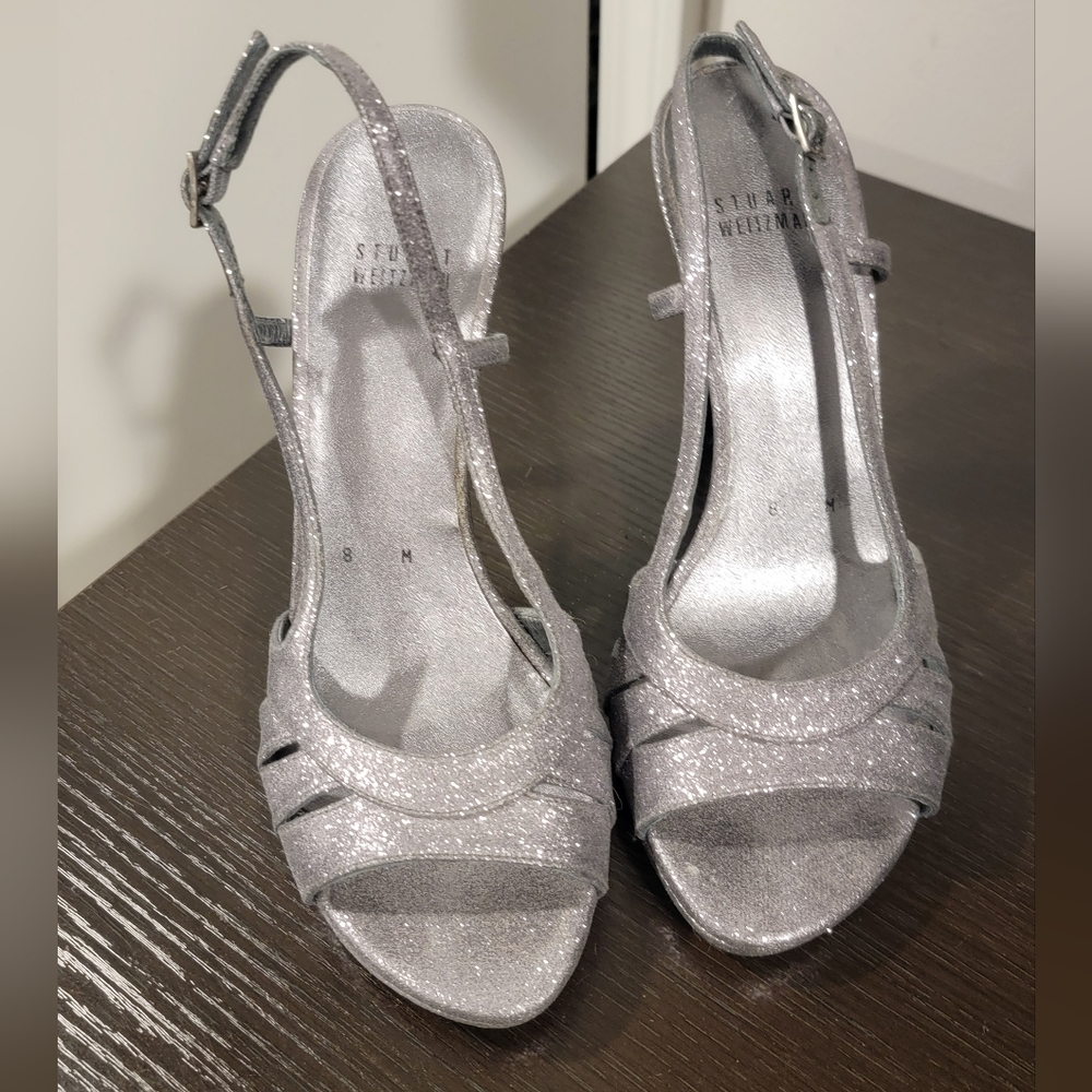 Stuart Weitzman Metallic Gray Glitter Sandal